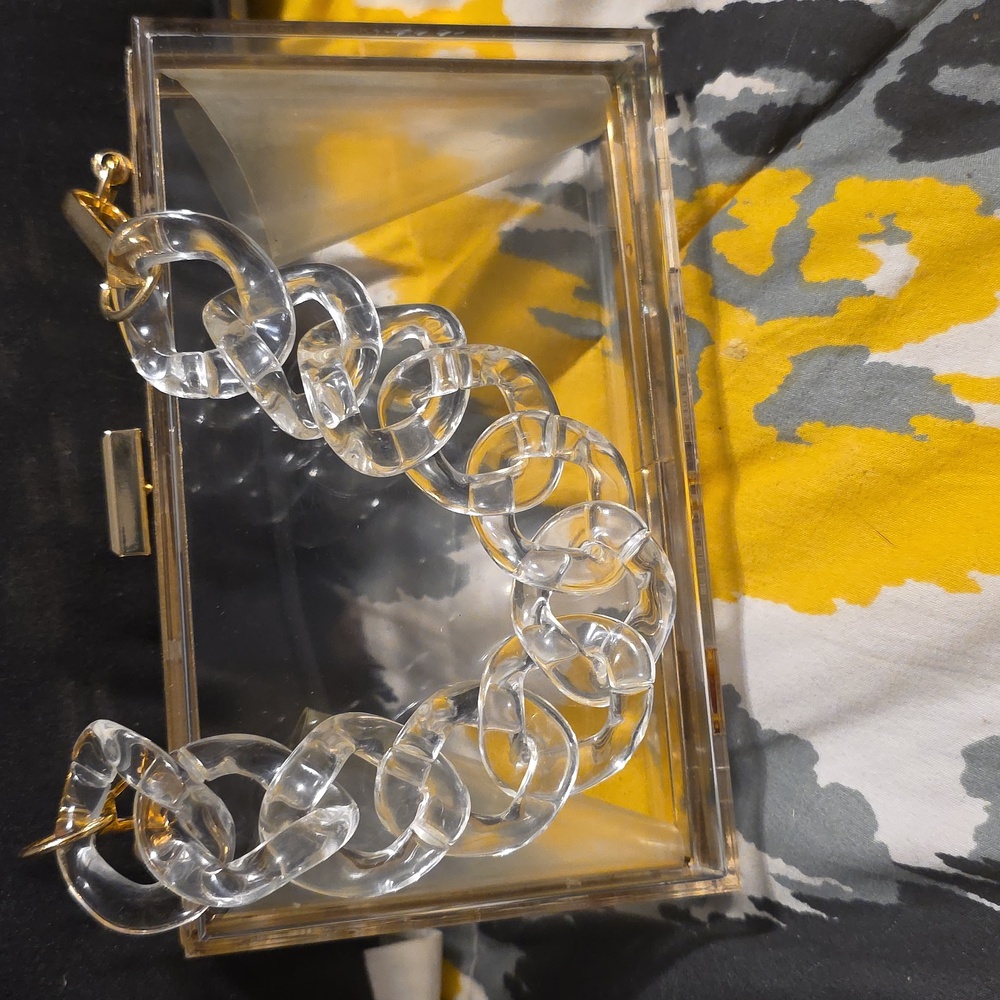 Elegant Clear Acrylic Box Style Clutch With Gold Accents View 3
